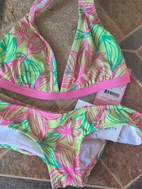 Lilly Pulitzer  Floral Two-Piece Bikini Set - Pink & Lime Green